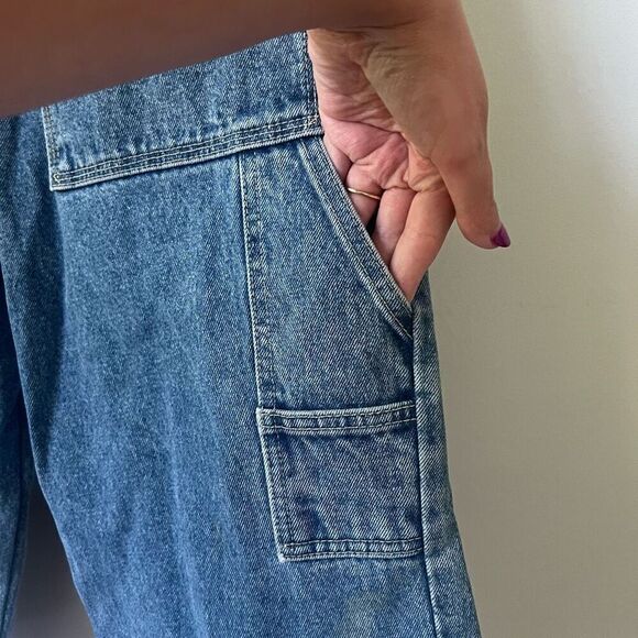 Vintage Anti-Basic Jeans Blue Solid Cotton Button & Zip Fly Long Denim Short Siz - Picture 8 of 14